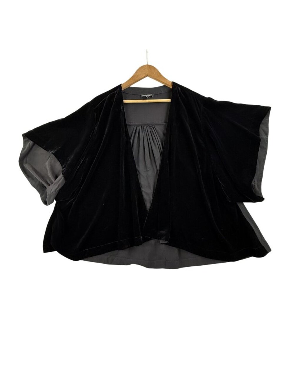 Eileen Fisher Jacket Womens XL Black Velvet Silk Kimono Open Front Whimsigoth